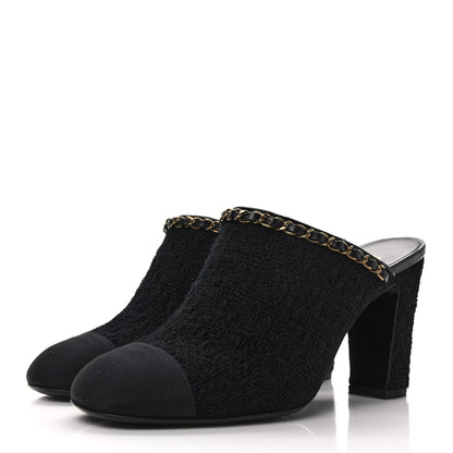 Chanel Tweed Grosgrain Cap Toe Chain Mule 39 Black 3 of 7