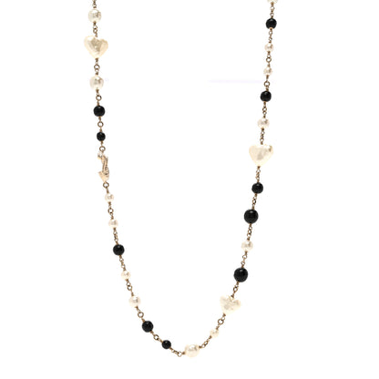Chanel Pearl Bead Heart CC Long Necklace Gold Black 1 of 6