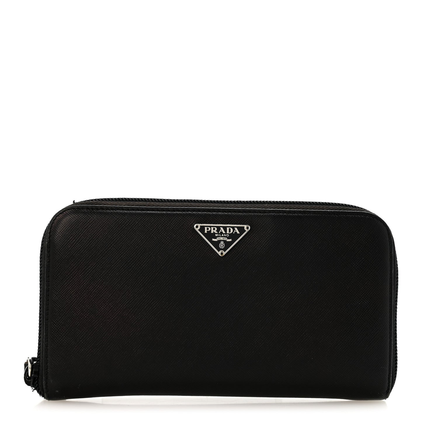 Saffiano Triangle Zip Around Wallet Black