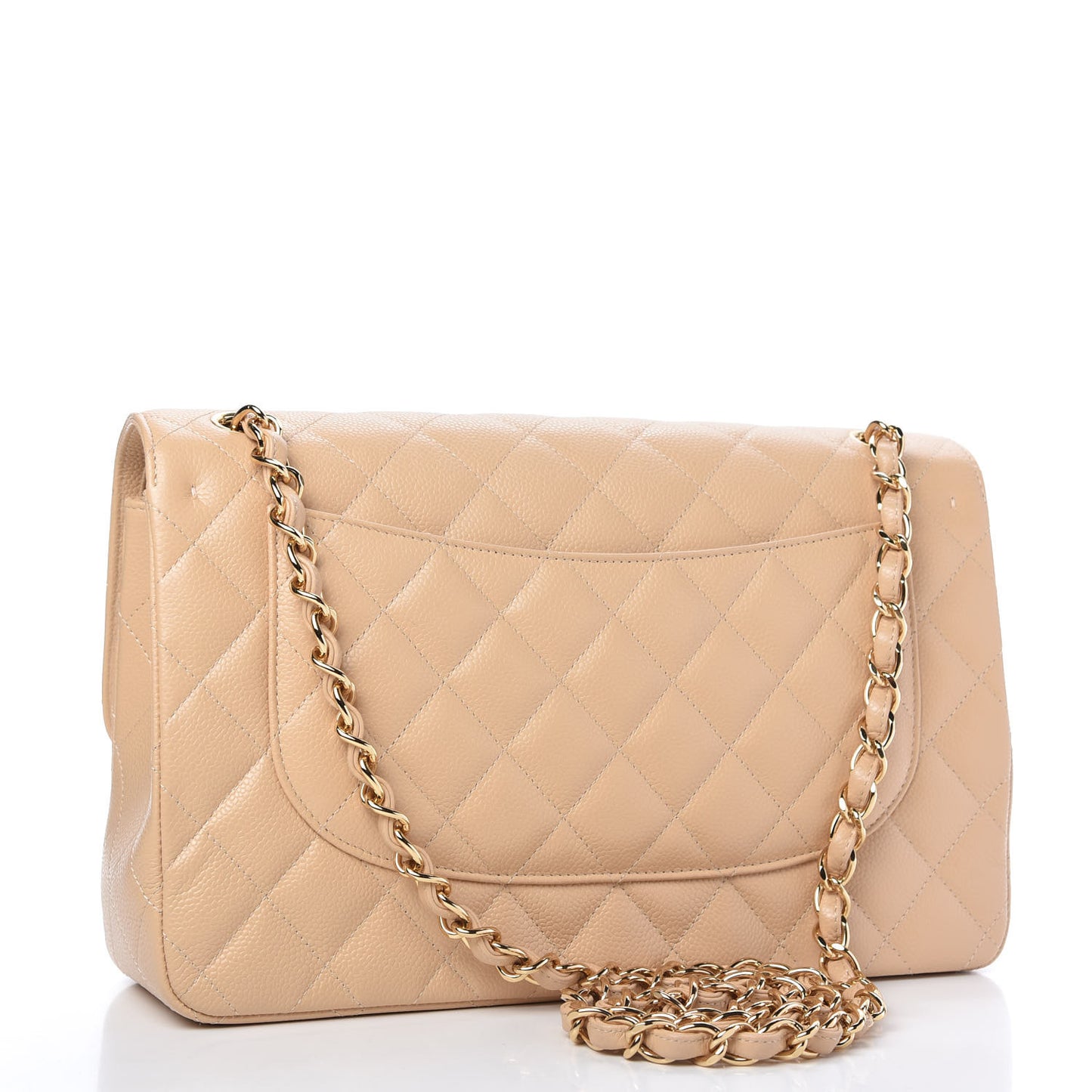Caviar Quilted Jumbo Double Flap Beige Clair