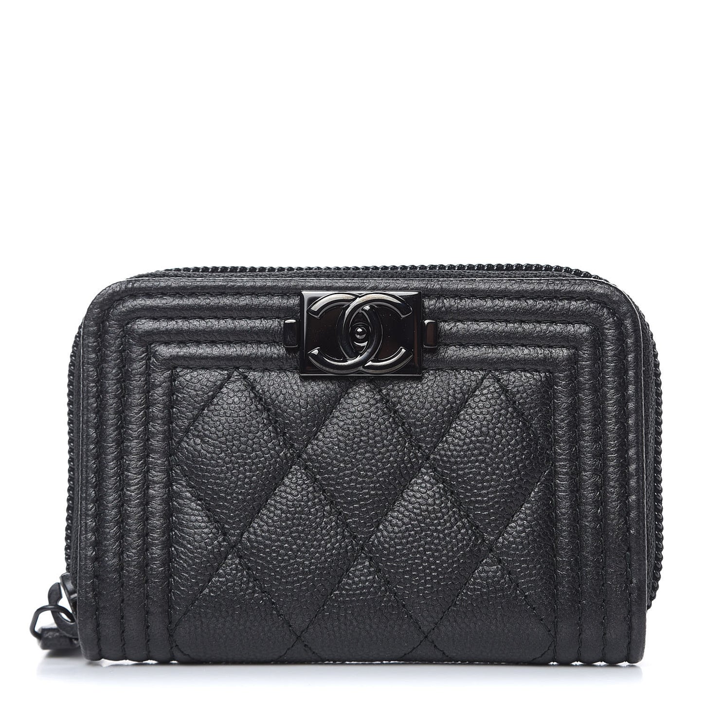 Caviar Quilted Boy Zip Around Coin Purse Wallet So Black