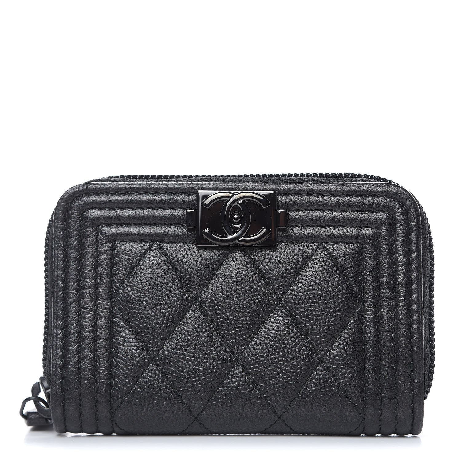 Chanel Caviar Quilted Boy Zip Around Coin Purse Wallet So Black 1 of 8