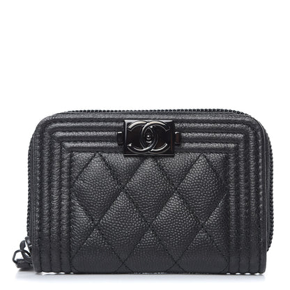 Chanel Caviar Quilted Boy Zip Around Coin Purse Wallet So Black 1 of 8