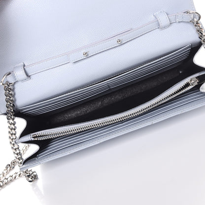 Saint Laurent Grain De Poudre Matelasse Monogram Chain Wallet Sky Blue 5 of 13