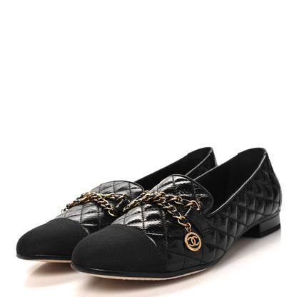 Chanel Grosgrain Glazed Lambskin Quilted Chain Loafers 37 Black 3 of 8