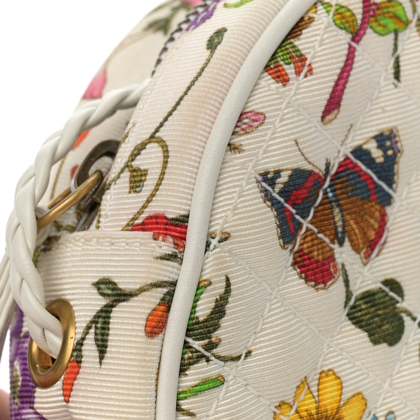Canvas Flora Floral Trapuntata Mini Zumi Dome Shoulder Bag White
