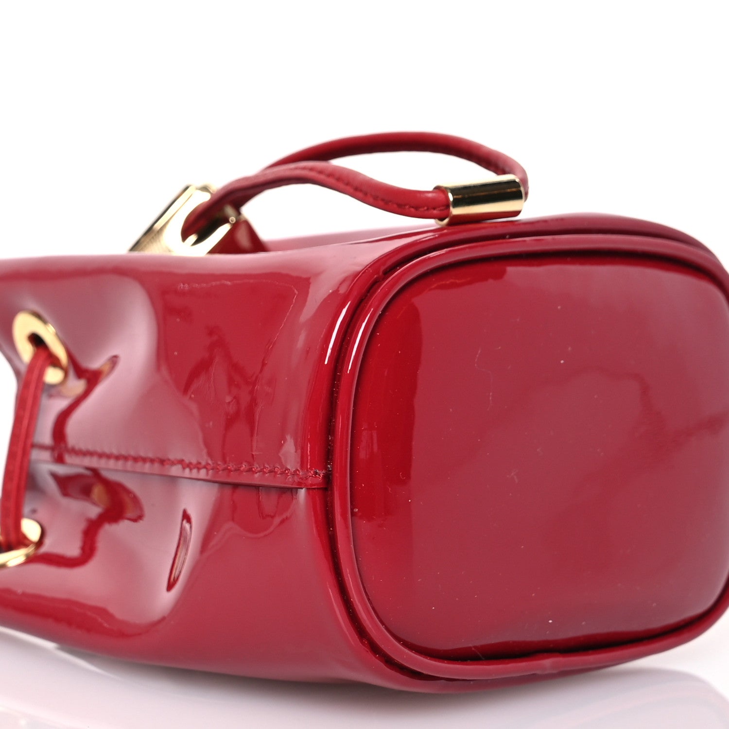 Prada Vernice Metal Triangle Logo Mini Drawcord Pouch Shoulder Bag Cherry 10 of 12