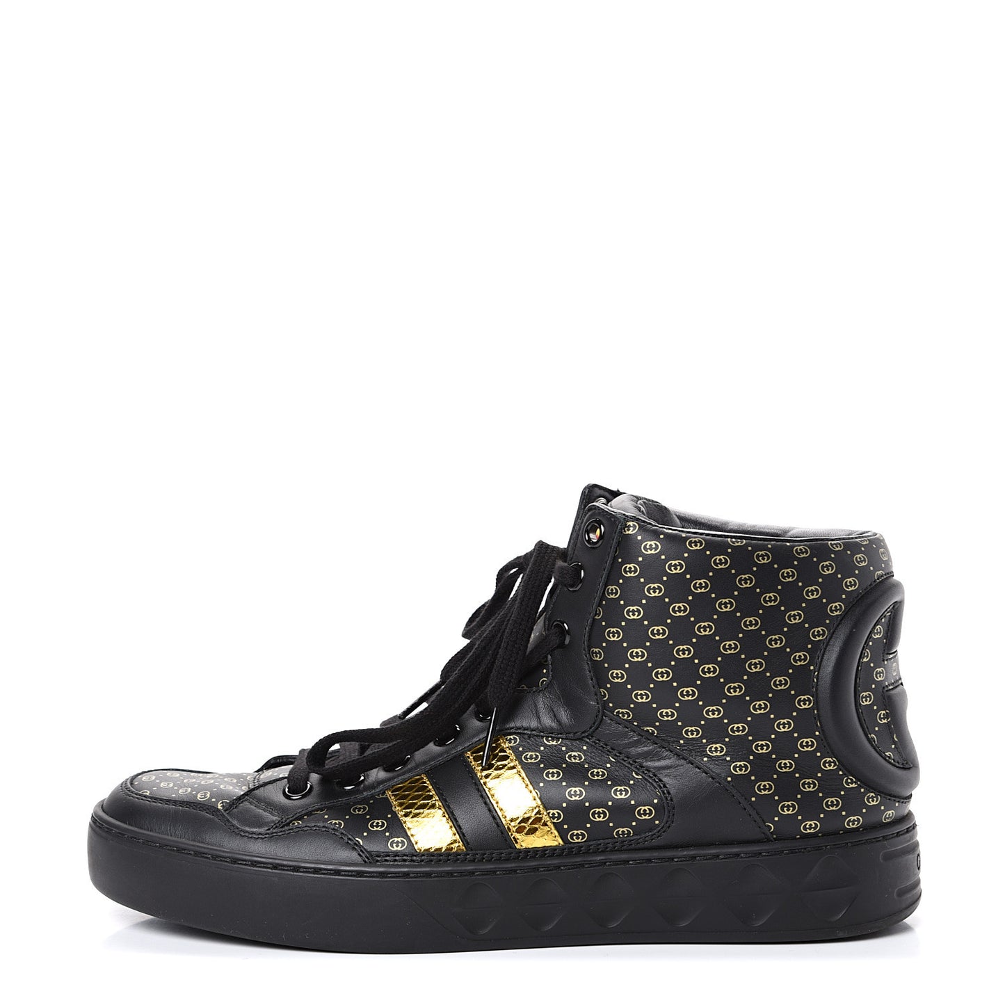 X DAPPER DAN Calfskin Laminated Ayers GG Micro Monogram Womens High Top Sneakers 38 Black