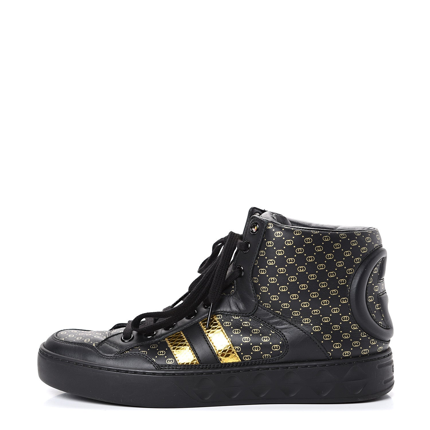 Gucci X DAPPER DAN Calfskin Laminated Ayers GG Micro Monogram Womens High Top Sneakers 38 Black 1 of 7