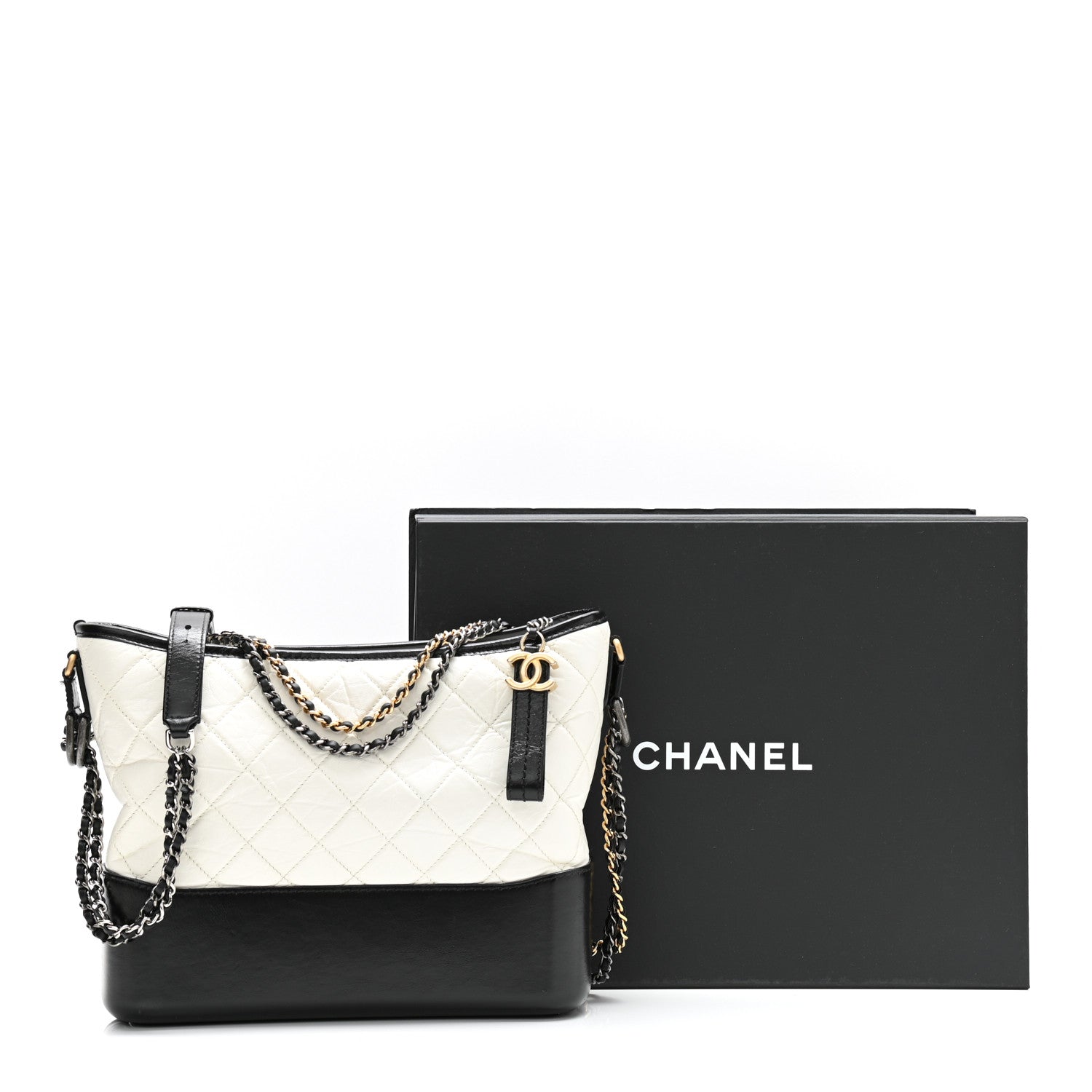 Chanel Aged Calfskin Quilted Medium Gabrielle Hobo Black White 20 of 21