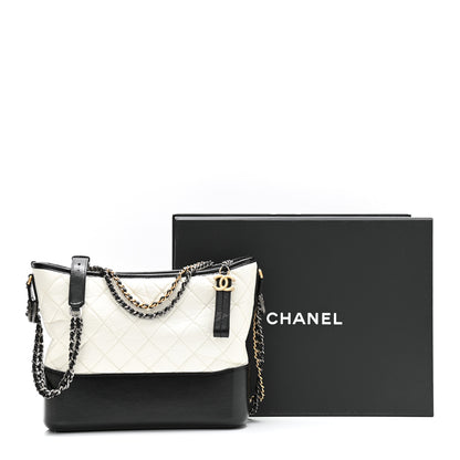 Chanel Aged Calfskin Quilted Medium Gabrielle Hobo Black White 20 of 21