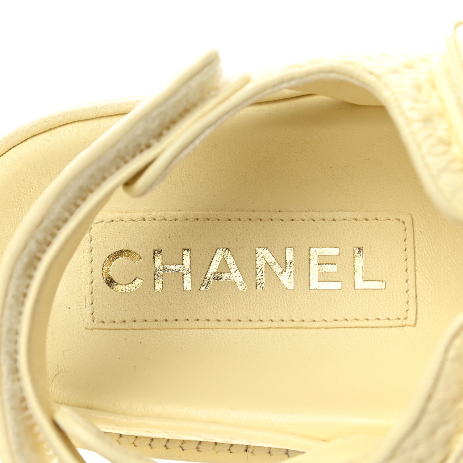 Chanel Calfskin Printed Velcro Dad Sandals 38 Light Yellow 7 of 9