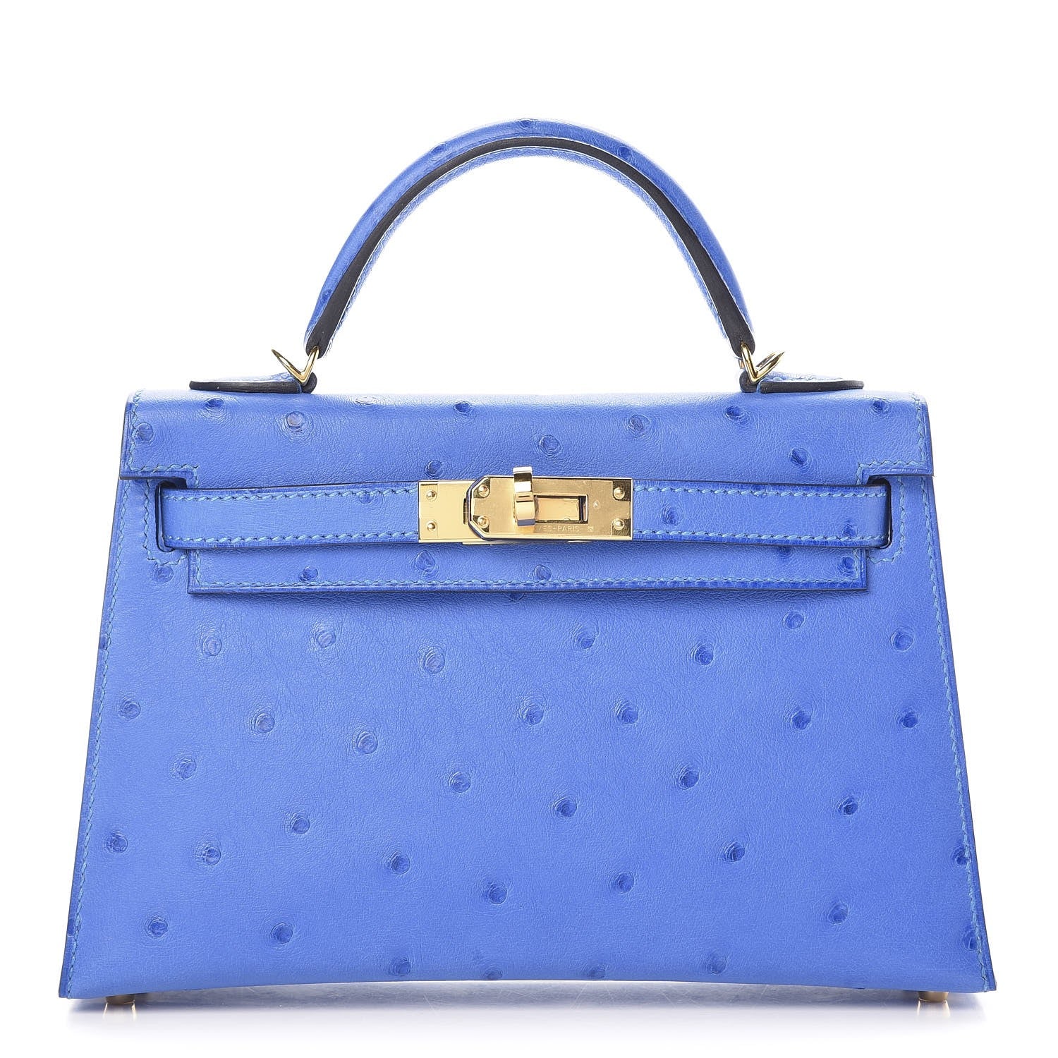 Hermes Ostrich Mini Kelly Sellier 20 Blueet 1 of 60