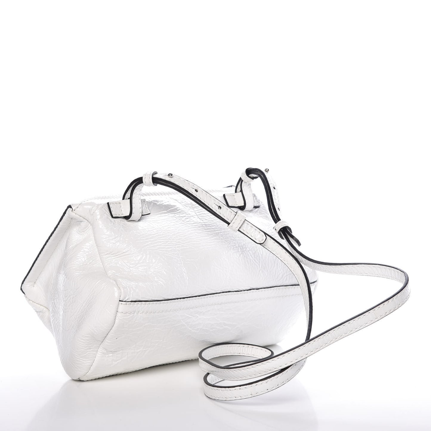 Crinkled Patent Deerskin Mini Pandora White