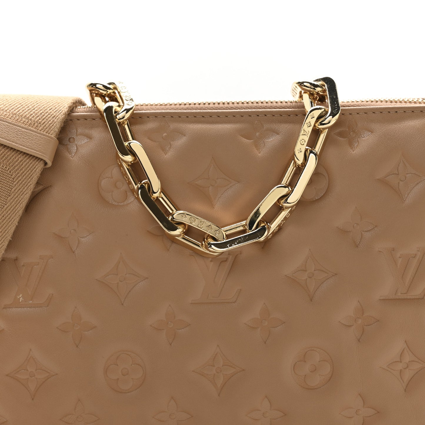 Lambskin Embossed Monogram Coussin PM Camel