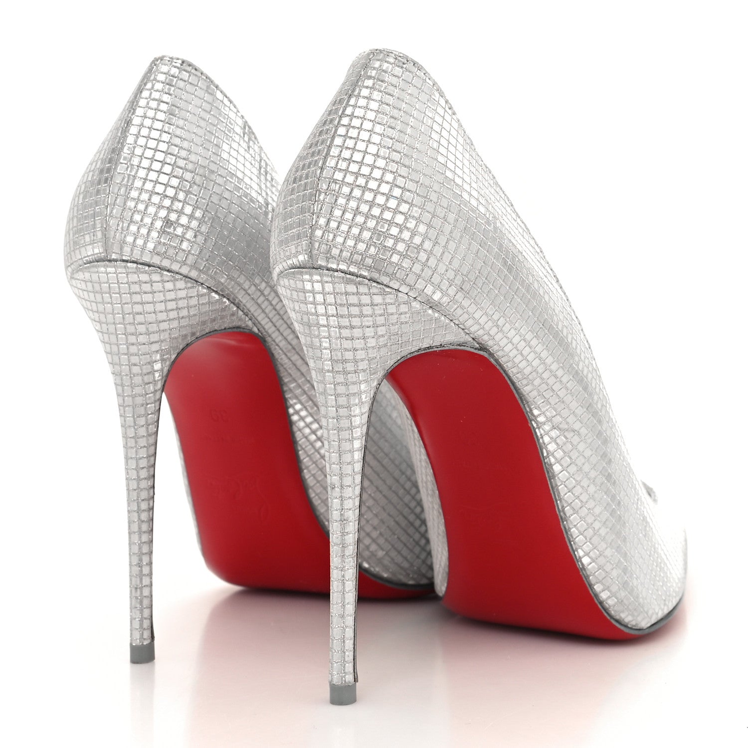 Christian Louboutin Metallic Nappa Grid Embossed So Kate 100 Pumps 39 Silver 4 of 8