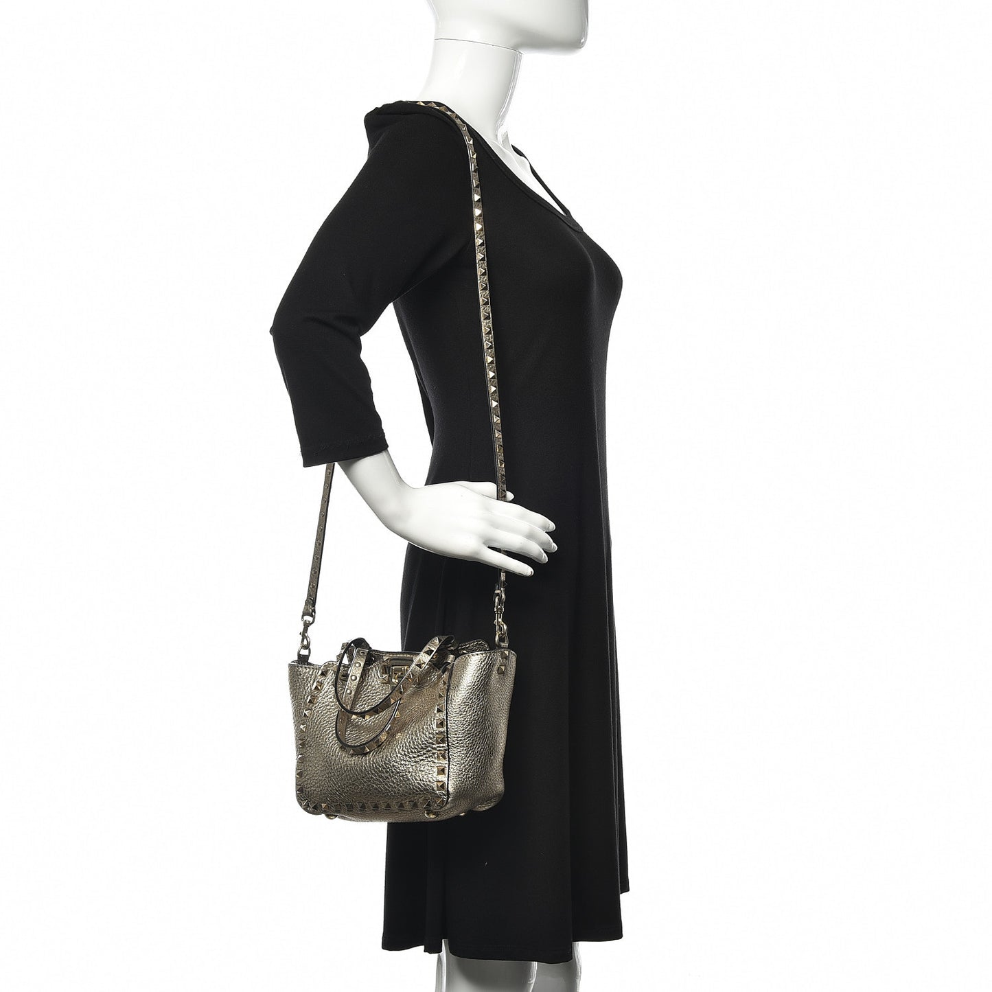 Metallic Alce Printed Calfskin Mini Rockstud Tote Sasso