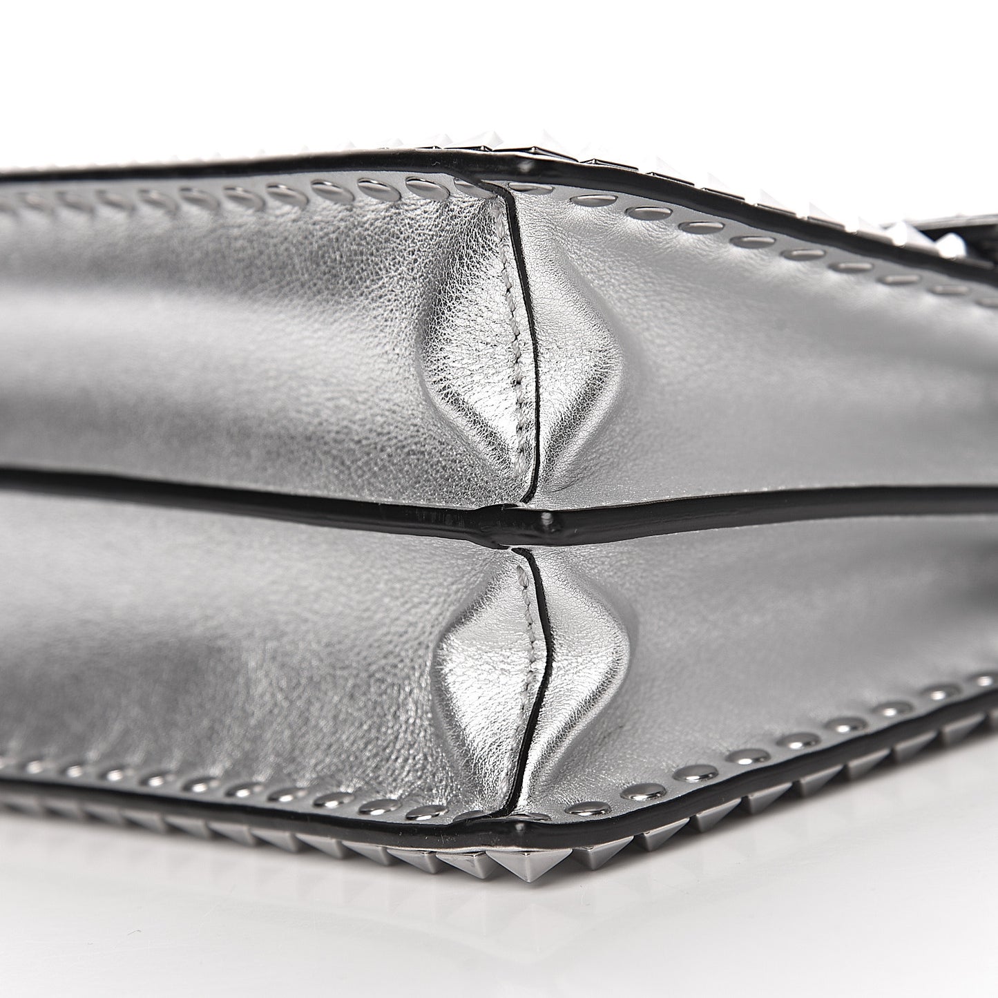 Metallic Calfskin Small Rockstud No Limit Shoulder Bag Silver