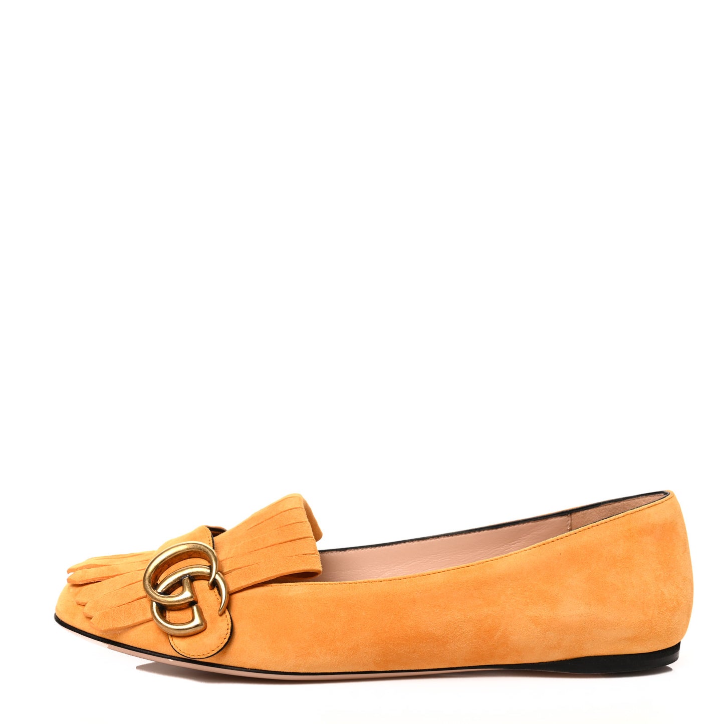 Kid Scamosciato GG Marmont Fringe Flats 38 Crystal Copper
