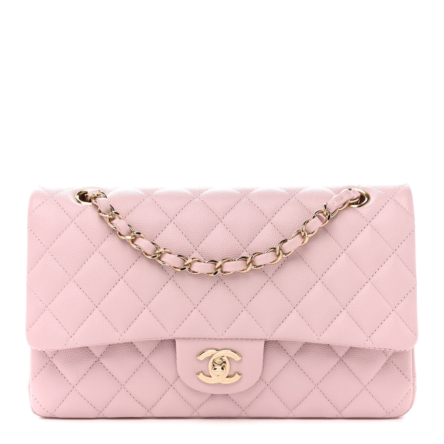 Caviar Quilted Medium Double Flap Light Pink