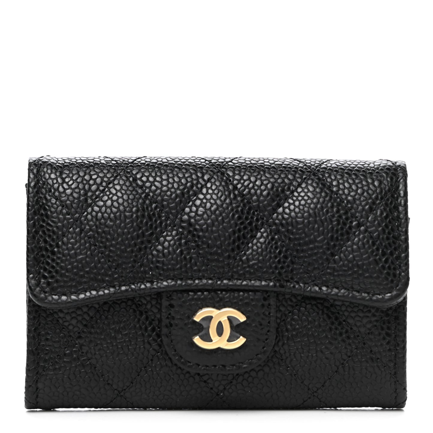 Caviar Quilted Flap Card Holder Wallet Black