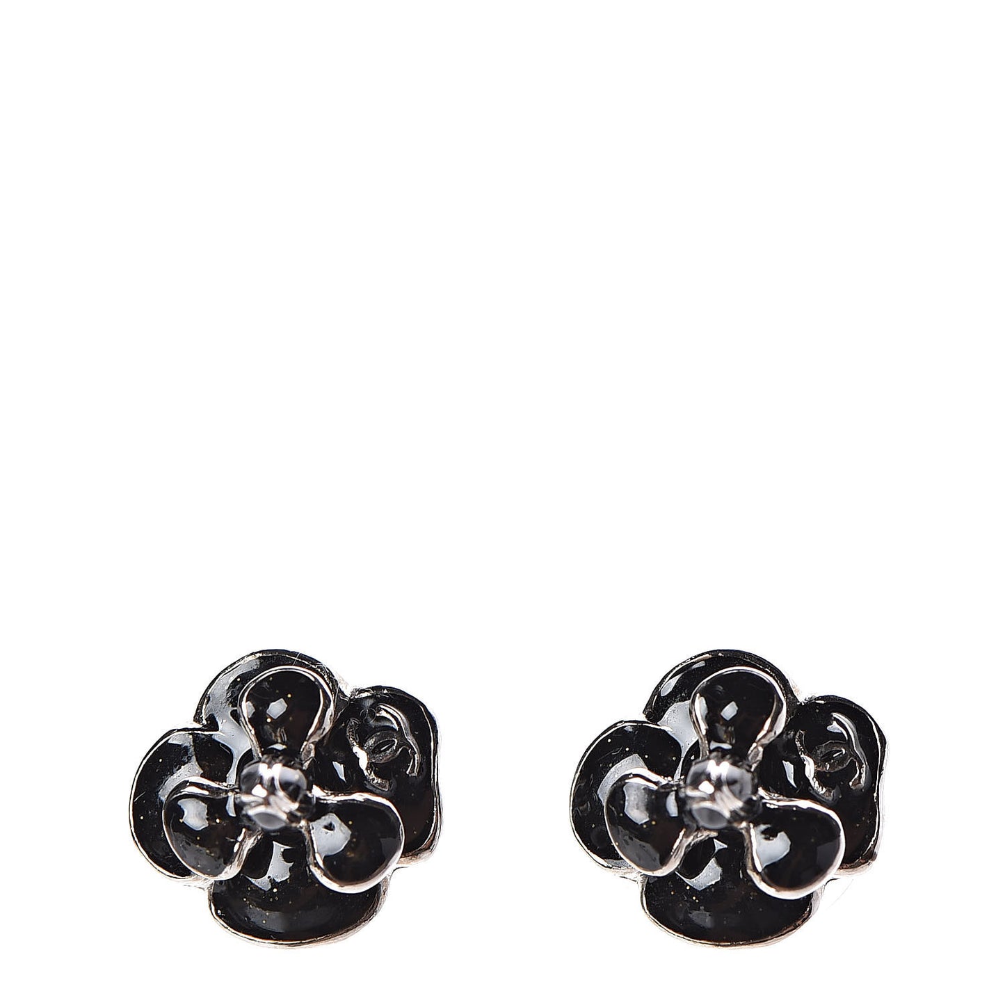 Enamel CC Camellia Earrings Black