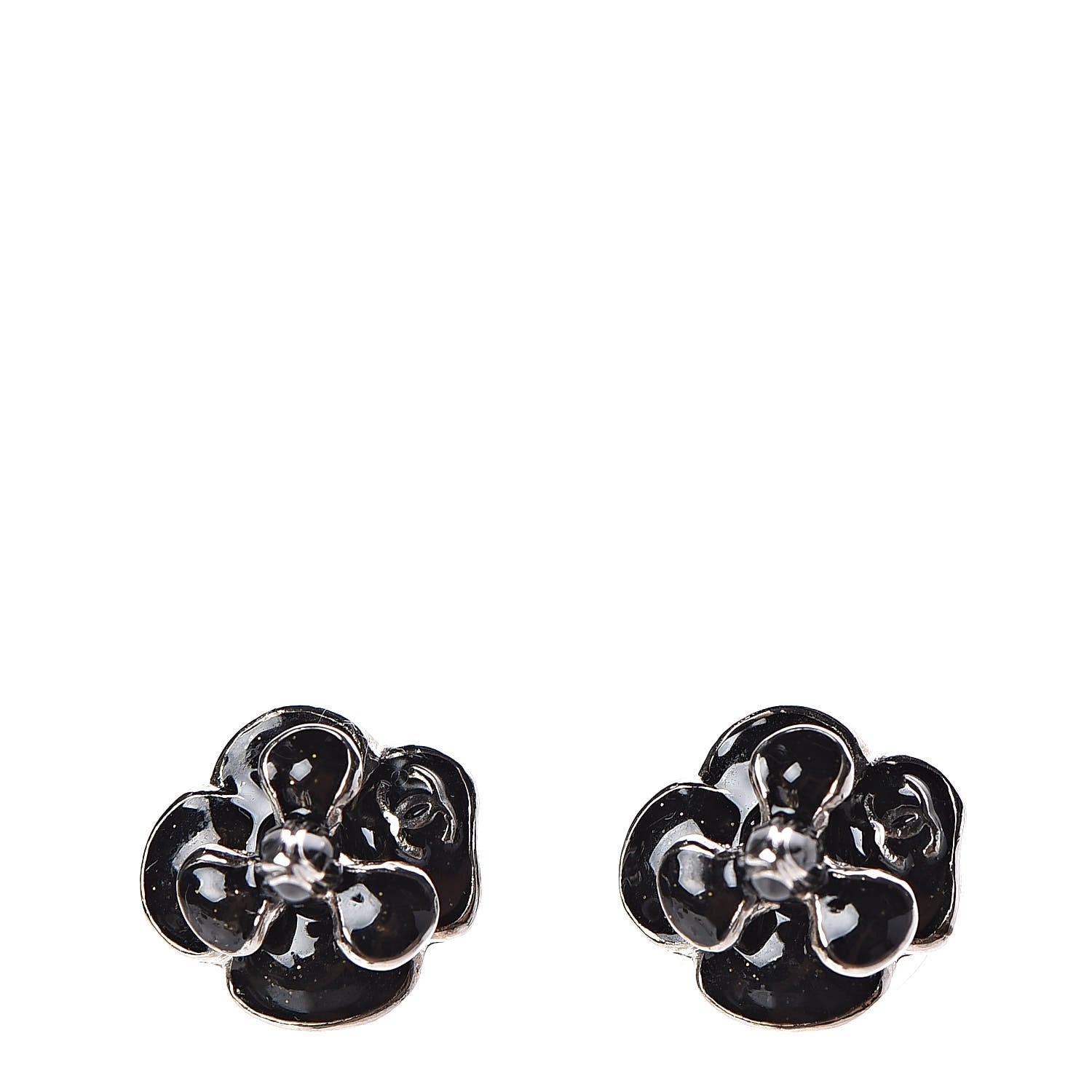 Chanel Enamel CC Camellia Earrings Black 1 of 3