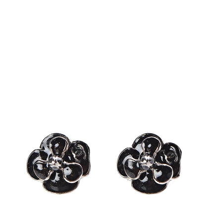 Chanel Enamel CC Camellia Earrings Black 1 of 3