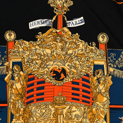 Hermes Cashmere Silk La Reale Giant Pointe Triangle Shawl Black Bleu Cobalt Orange 2 of 4