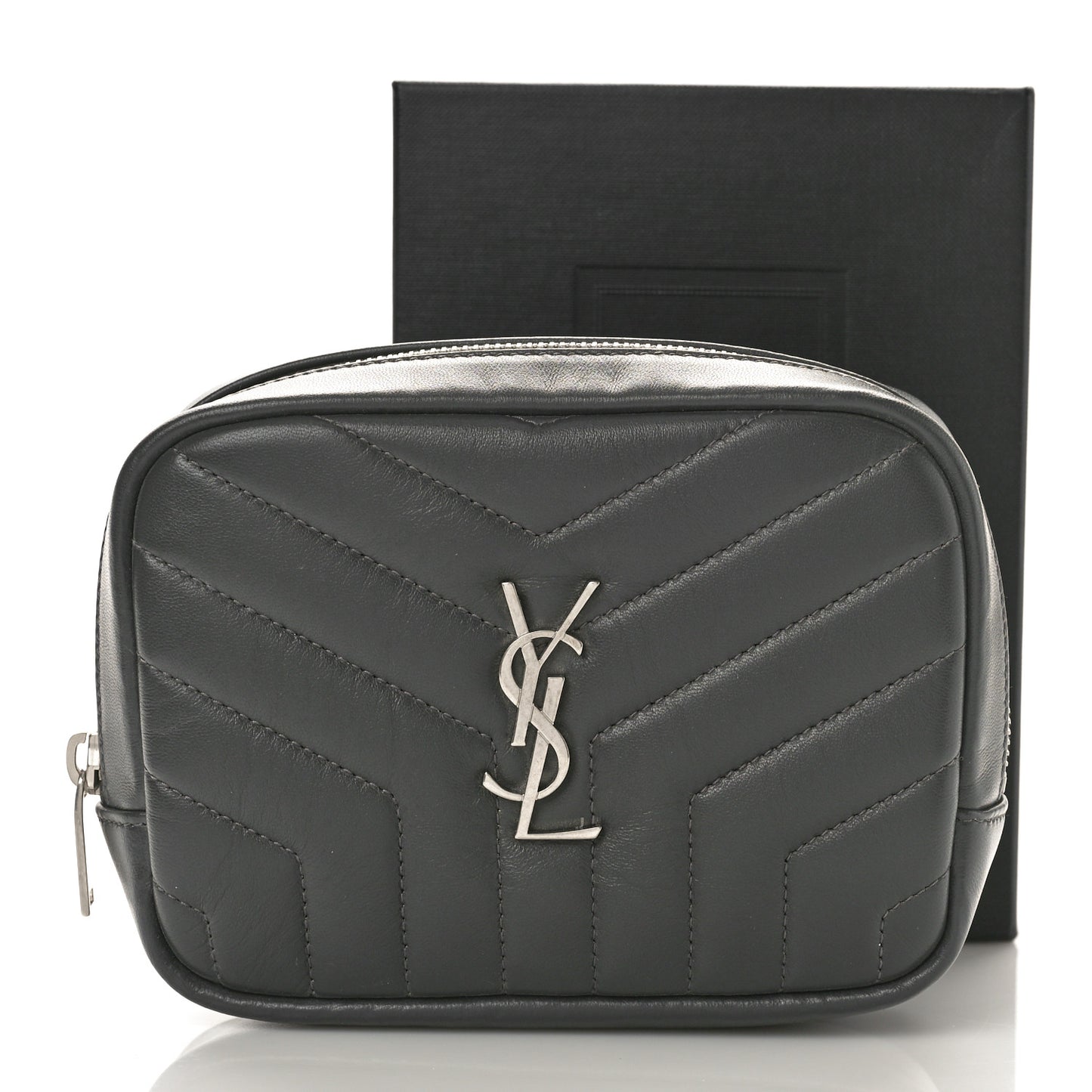 Lambskin Y Quilted Monogram Loulou Cosmetic Case Asphalt Grey