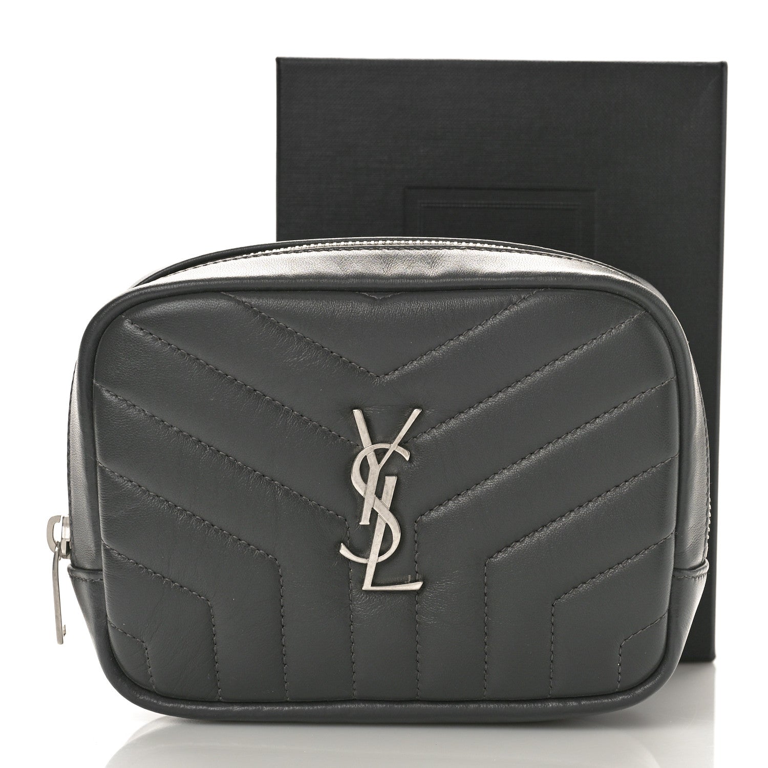 Saint Laurent Lambskin Y Quilted Monogram Loulou Cosmetic Case Asphalt Grey 9 of 9