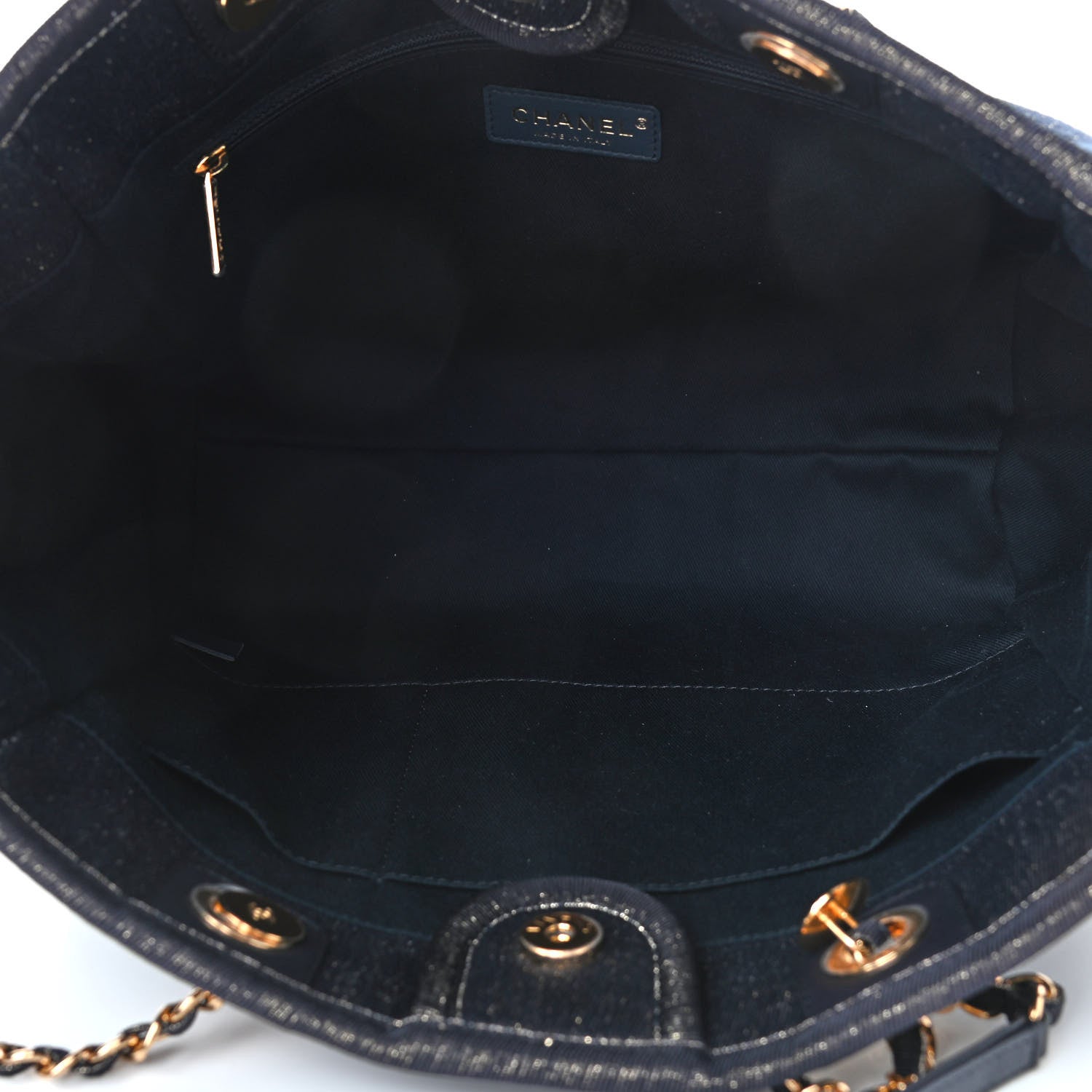 Chanel Lurex Canvas Small Deauville Tote Navy Blue Gold 5 of 10