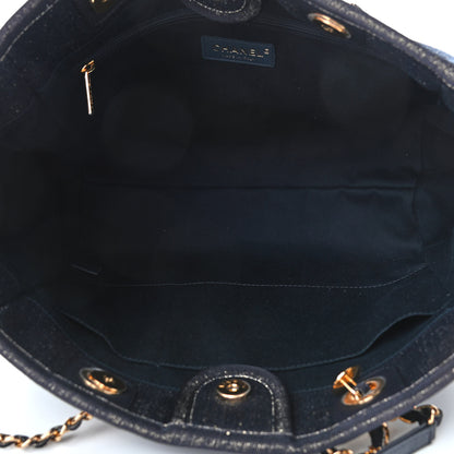 Chanel Lurex Canvas Small Deauville Tote Navy Blue Gold 5 of 10