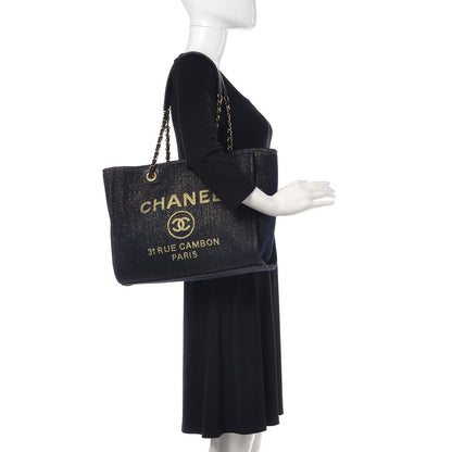 Chanel Lurex Canvas Small Deauville Tote Navy Blue Gold 2 of 10