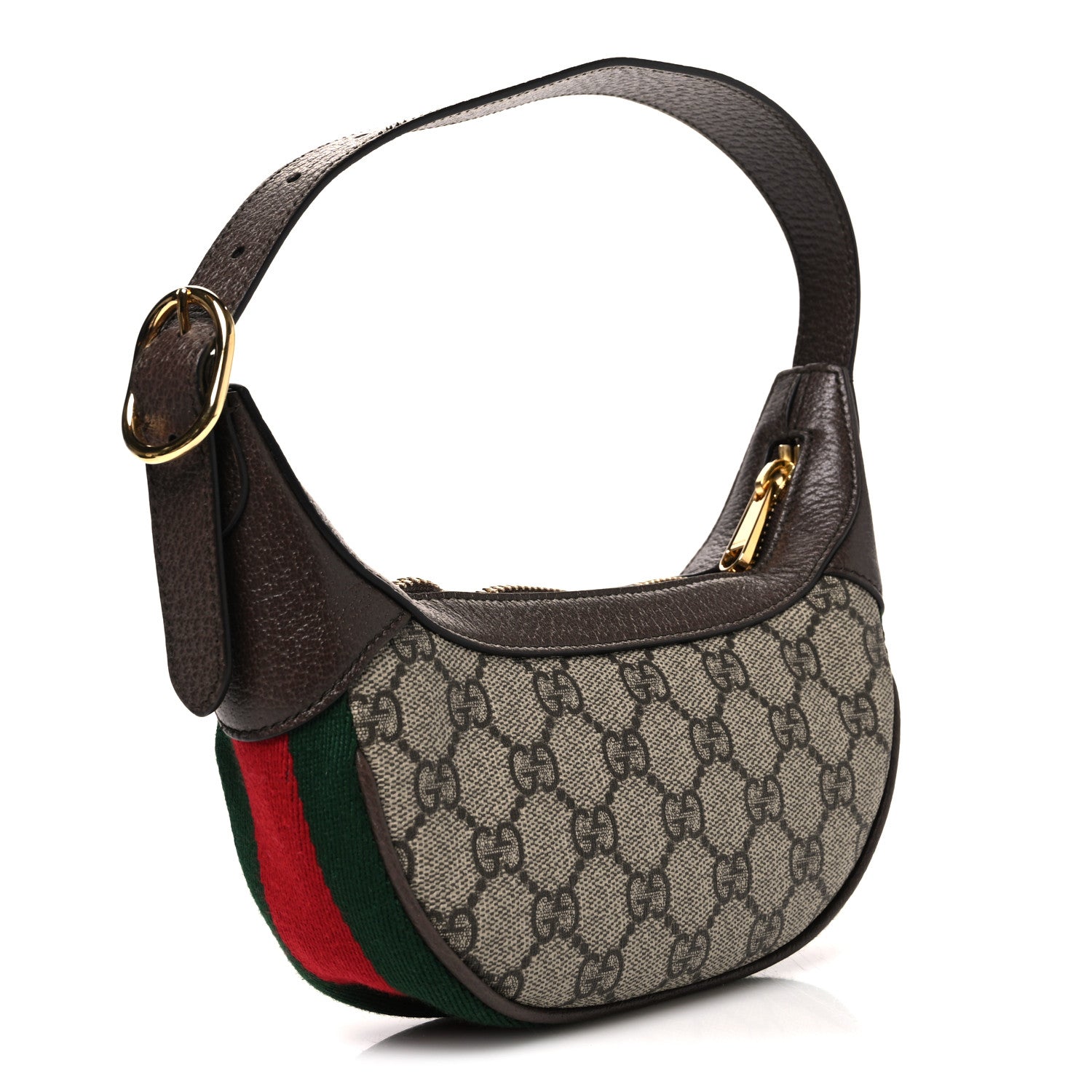 Gucci GG Supreme Monogram Textured Calfskin Web Mini Ophidia Half Moon Hobo Beige Ebony New Acero 3 of 11