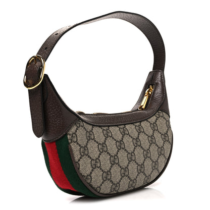 Gucci GG Supreme Monogram Textured Calfskin Web Mini Ophidia Half Moon Hobo Beige Ebony New Acero 3 of 11
