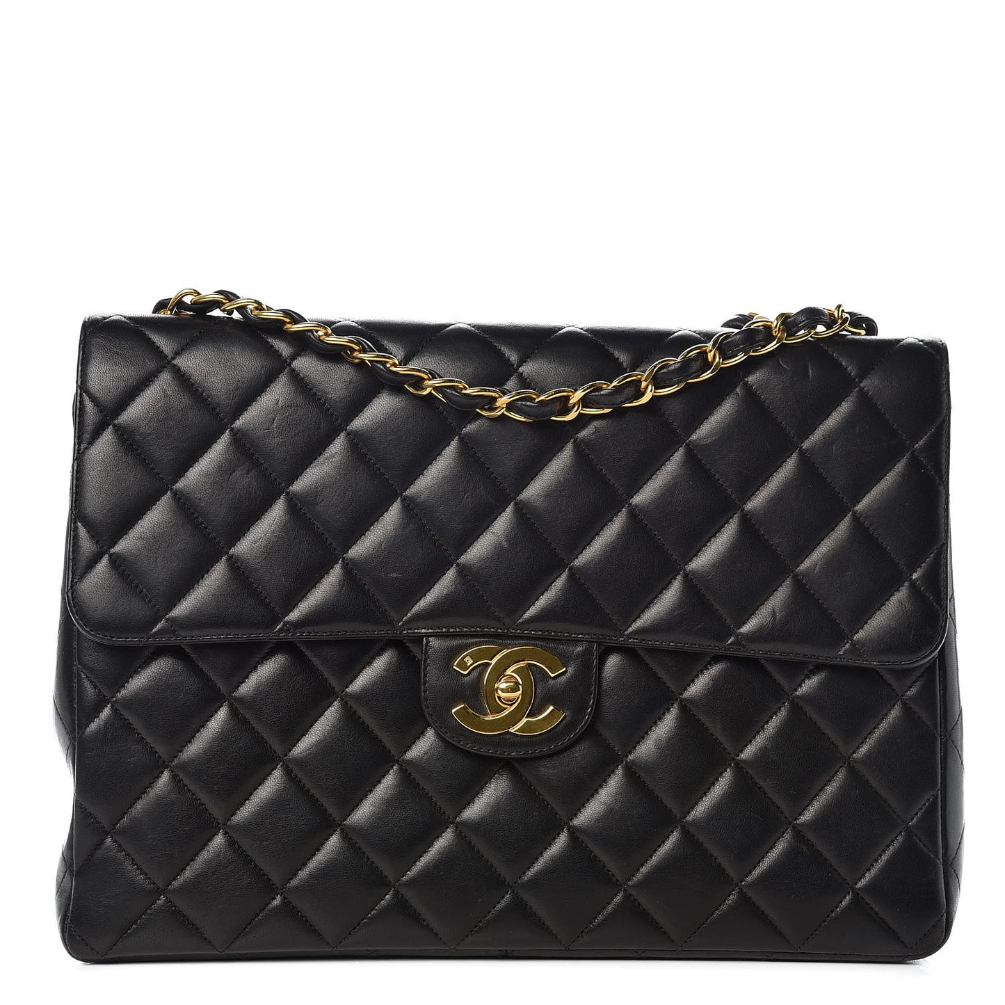 Lambskin Quilted Jumbo Single Flap Black