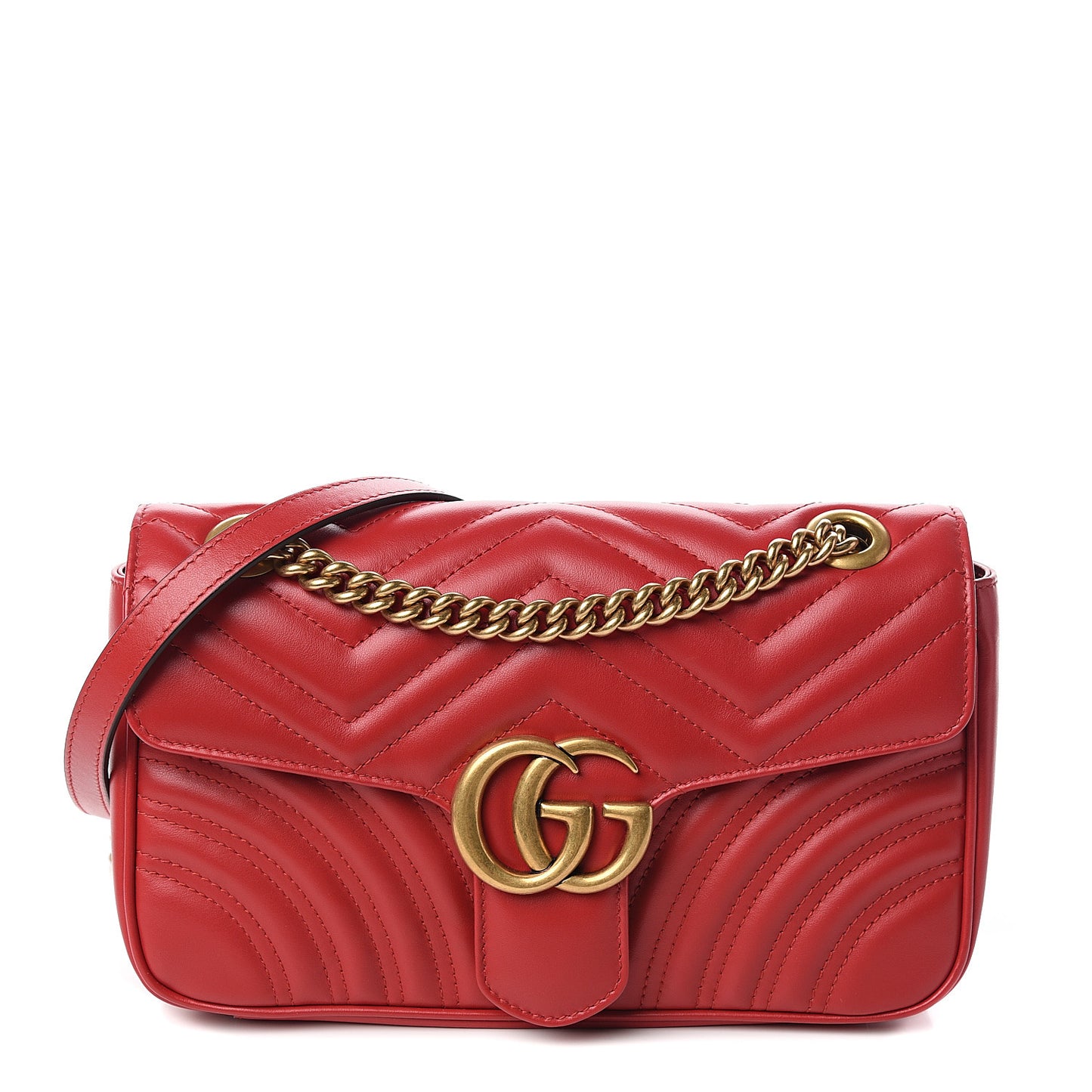 Calfskin Matelasse Small GG Marmont Shoulder Bag Hibiscus Red