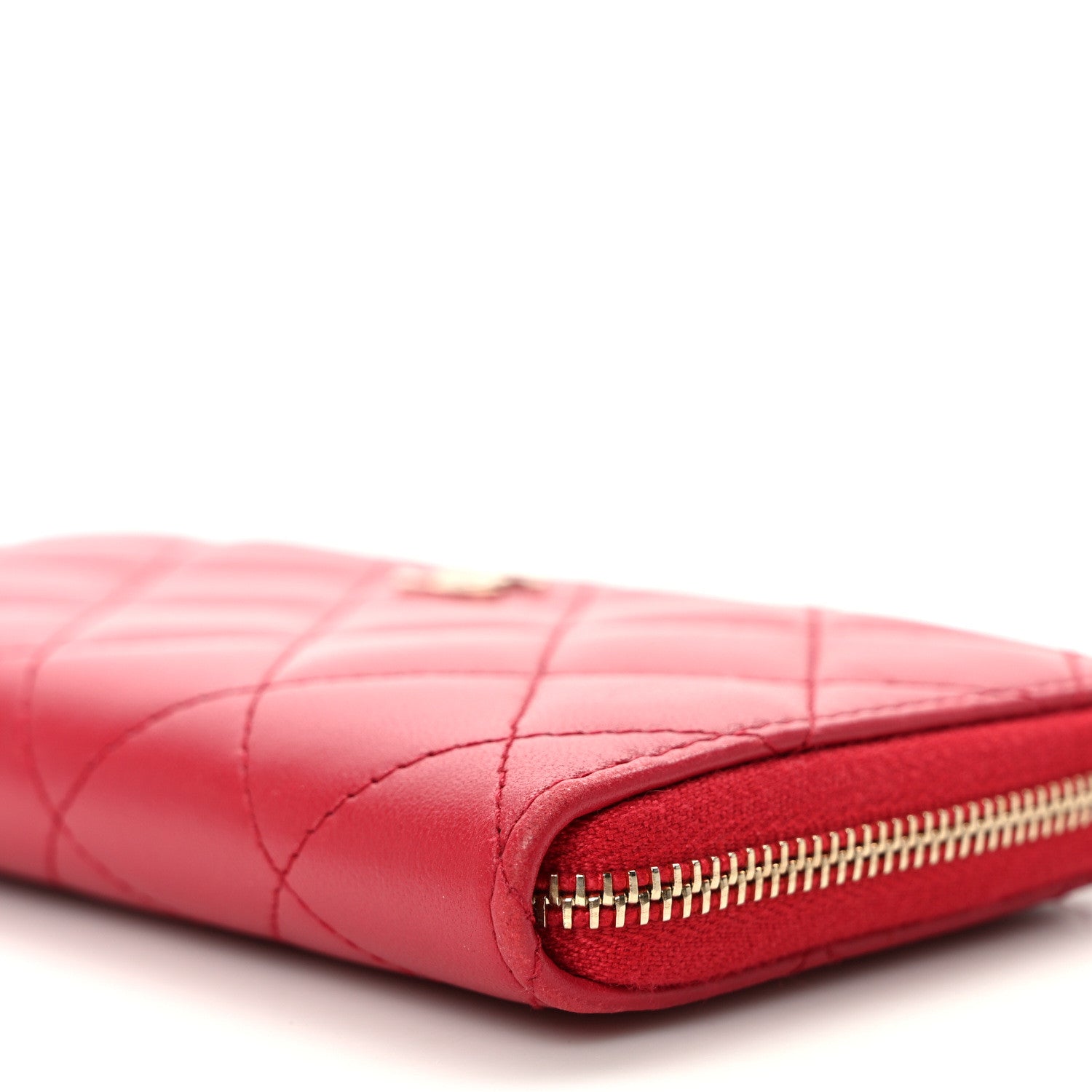 Chanel Lambskin Quilted Small Zip Around Wallet Red 10 of 11