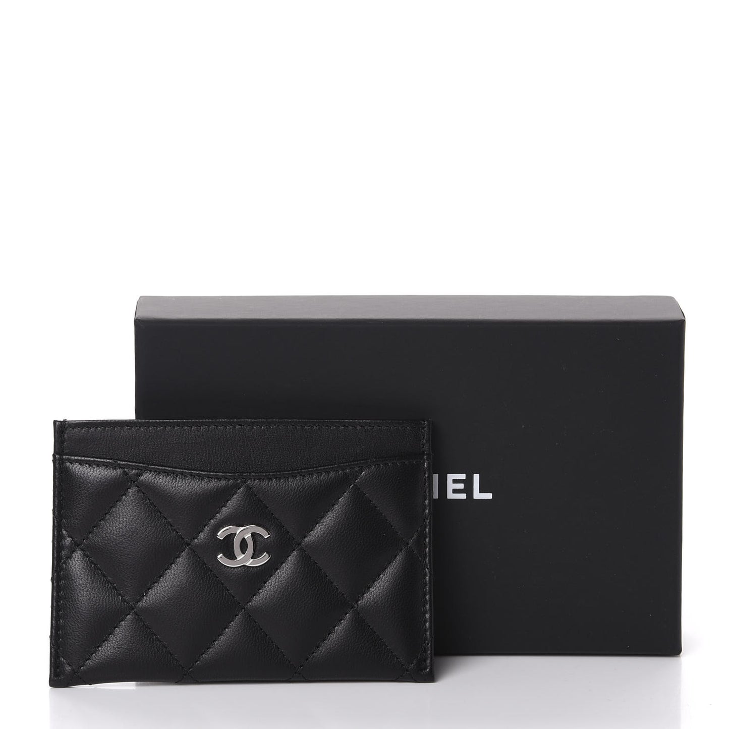 Lambskin Quilted Card Holder Black