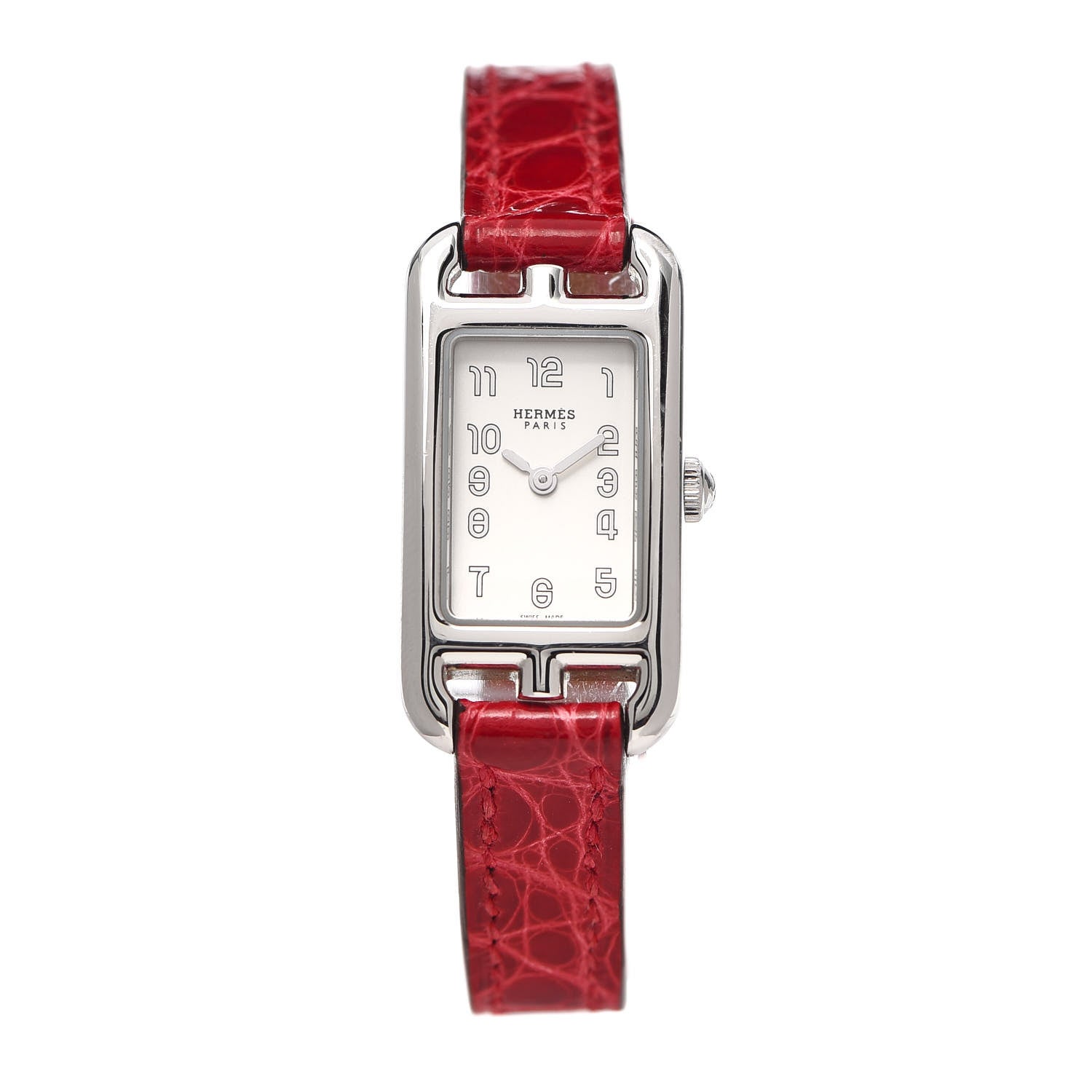 Hermes Stainless Steel Alligator 17mm Nantucket Quartz Watch Braise 1 of 5