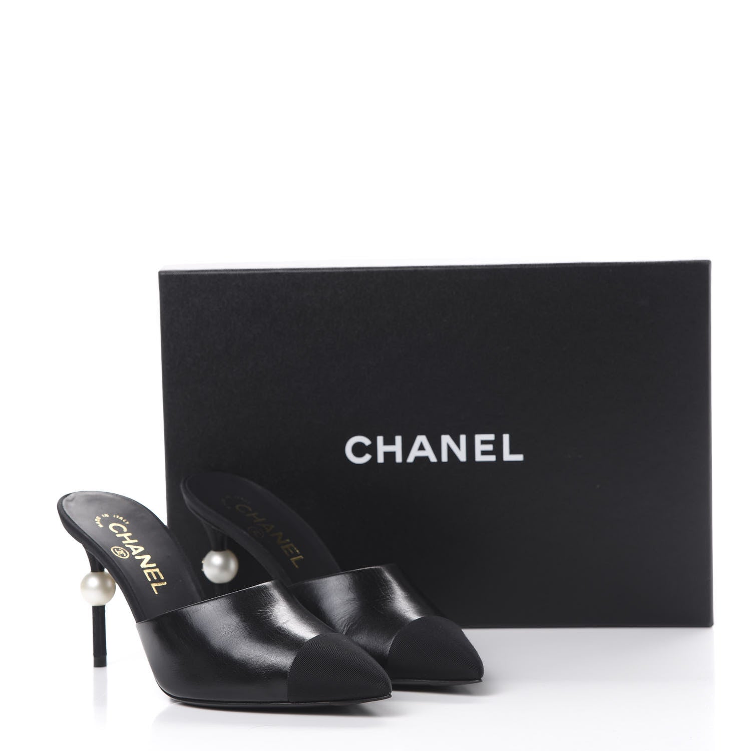 Chanel Goatskin Grosgrain Cap Toe Pearl Mule 36.5 Black 10 of 10