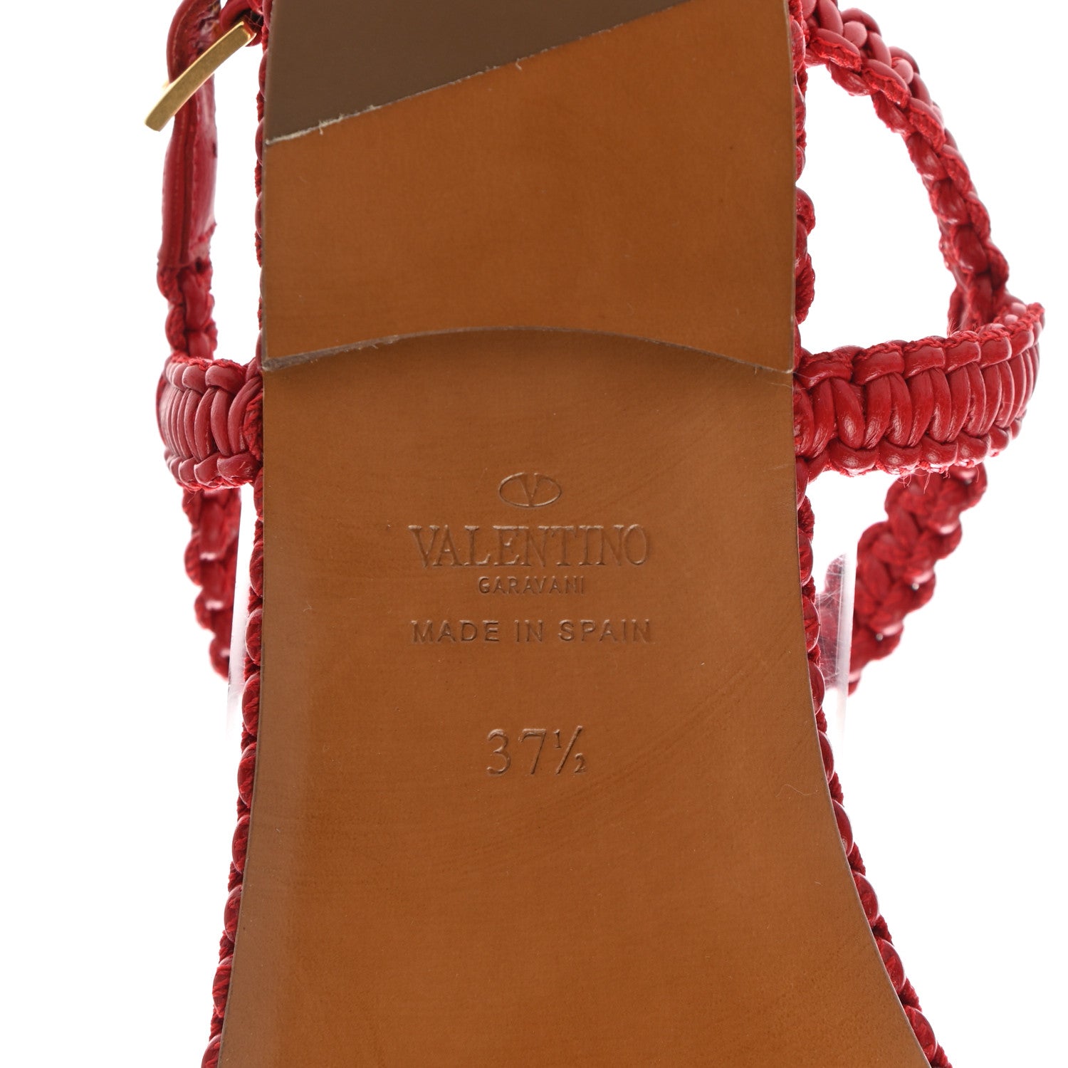 Valentino Garavani Calfskin Macrame Roman Stud Thong Sandals 37.5 Rosso 6 of 7