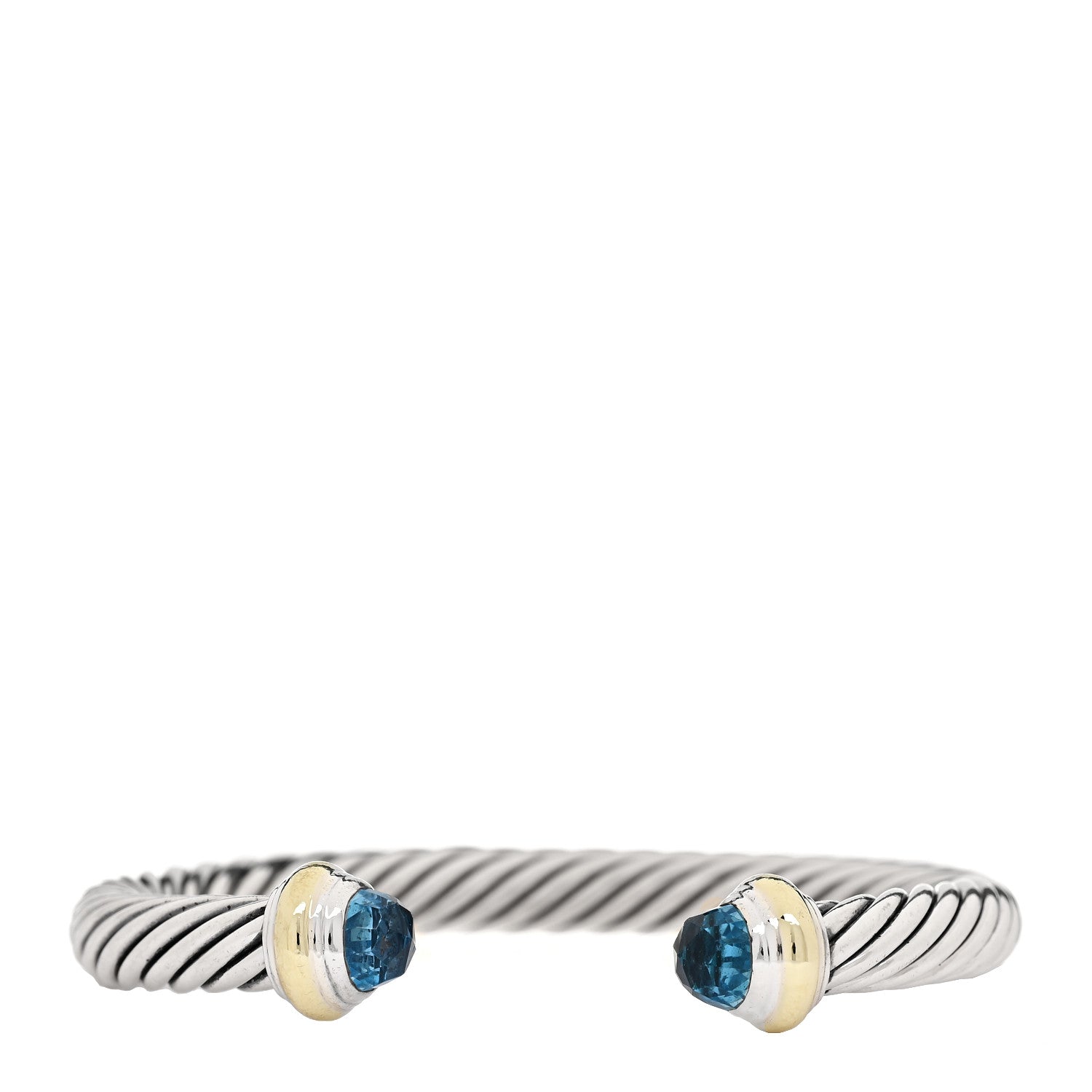 David Yurman Sterling Silver 14K Yellow Gold Blue Topaz 7mm Cable Classics Bracelet 1 of 4