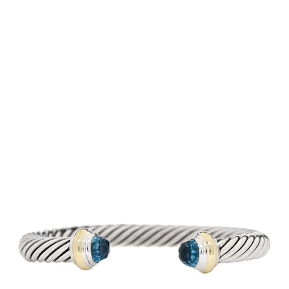 David Yurman Sterling Silver 14K Yellow Gold Blue Topaz 7mm Cable Classics Bracelet 1 of 4