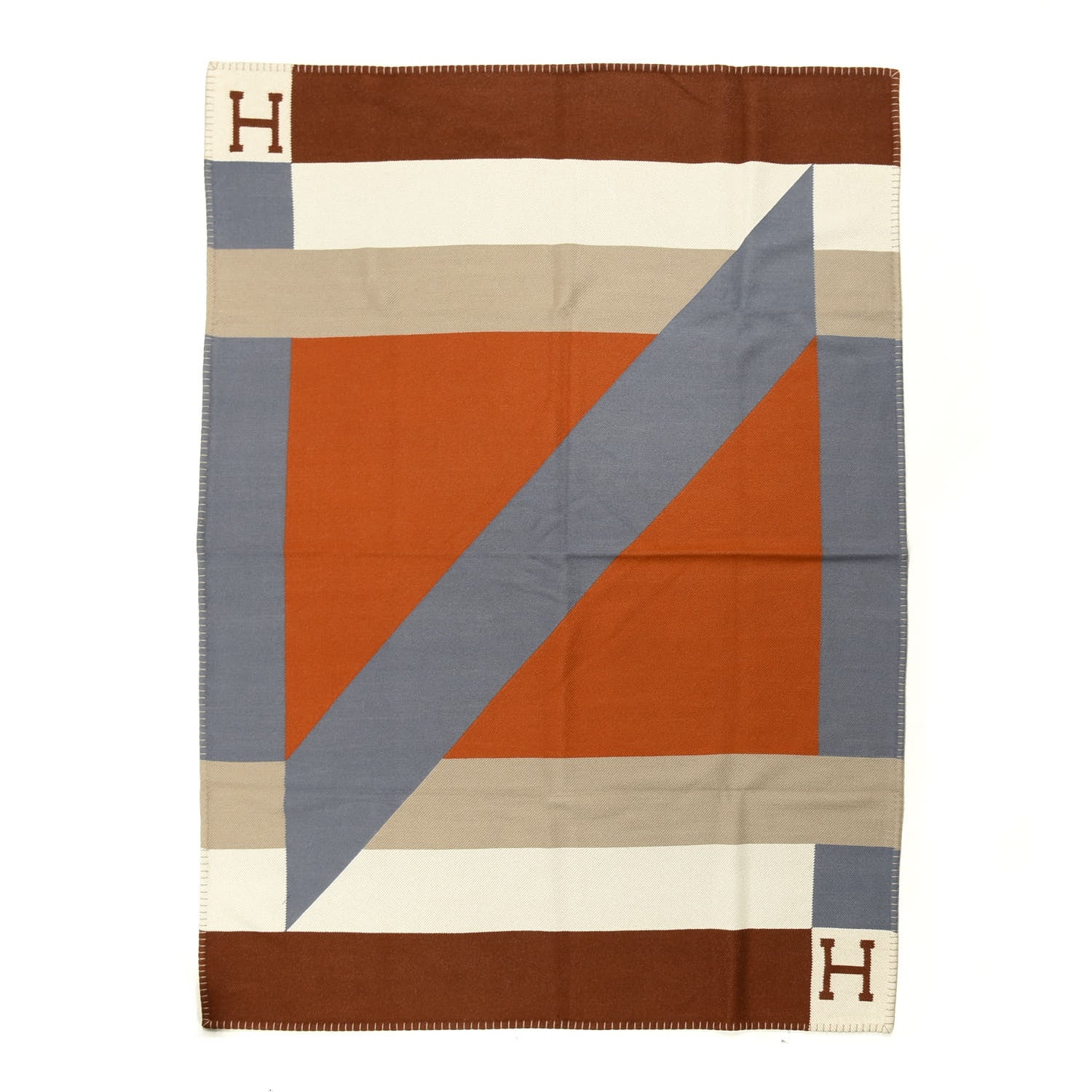 Hermes Cashmere H Drapeau Blanket Terracotta Gris 1 of 2