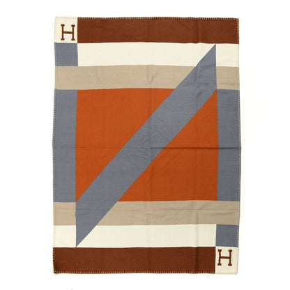 Hermes Cashmere H Drapeau Blanket Terracotta Gris 1 of 2