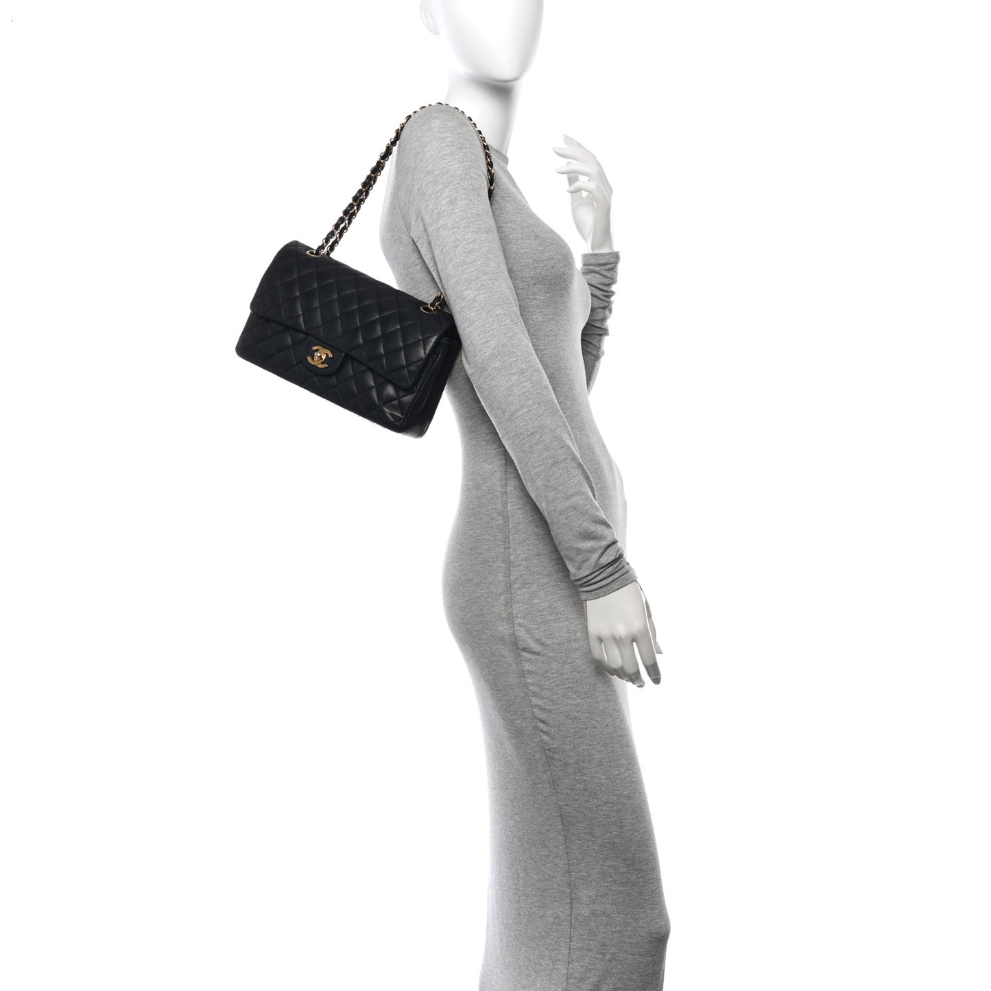 Lambskin Quilted Medium Double Flap Navy