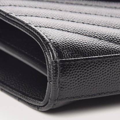 Saint Laurent Grain De Poudre Matelasse Chevron Monogram Chain Wallet Black 5 of 10
