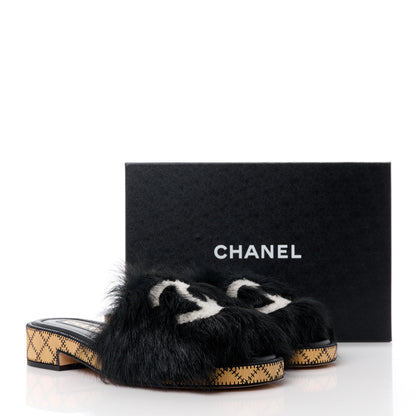 Chanel Shearling Lambskin CC Mules Sandal 40 Black White 8 of 8